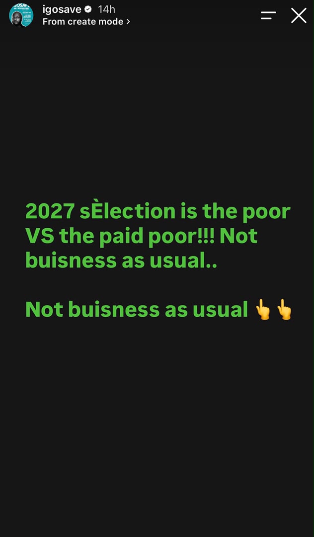 ?Las elecciones de 2027 son entre pobres y pobres remunerados?? - Comediante, lo salvaré.